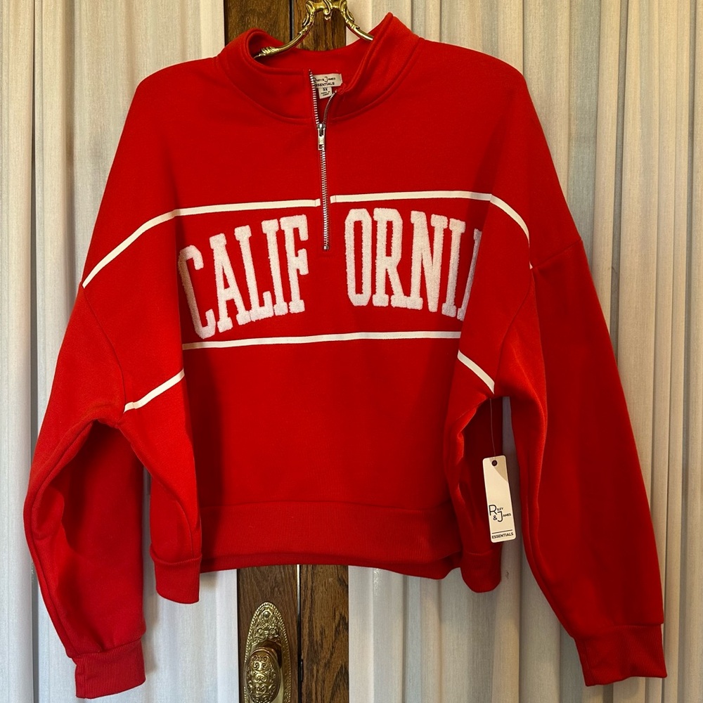 Riley & James Red White California 1/4 Zip Pullover Sweatshirt
